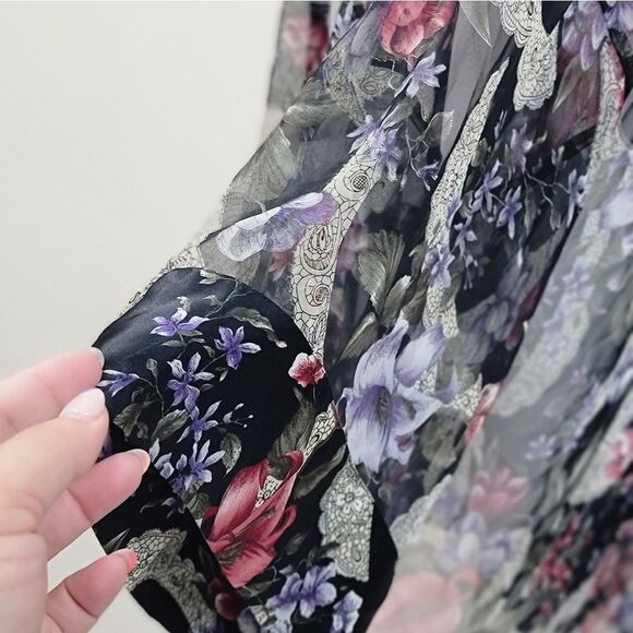 Victoria’s Secret Gold Label Vintage 90’s Sheer Black Floral Print Kimono Robe - Picture 4 of 8